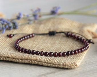 Garnet Beaded Bracelet: Handmade Minimalist Boho Gemstone Jewelry