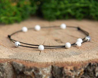 Howlite Anklet, Minimalist Ankle Bracelet, White and black Waterproof Anklet, 4 mm Beads, Beach, Summer Jewelry, Boho Chic Style