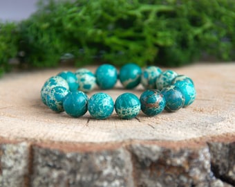 Green Variscite Elastic Bracelet, 10 mm Hugh Quality Genuine Beads, Variscite Jewelry