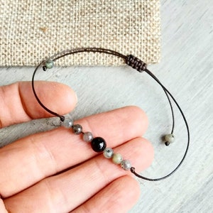 Black Tourmaline and Labradorite Bracelet, Protection Self-Discovery, Minimalist, Waterproof Powerful Jewelry, Boho Chic Style image 4