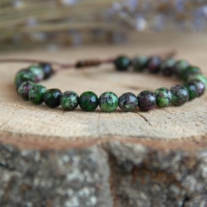 Ruby Zoisite Beaded Bracelet: Adjustable Handmade to Order Bohemian Jewelry