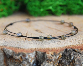 Anklet Labradorite 5 mm High Grade Beads. Minimalist, Waterproof Ankle Bracelet, Adjustable, Beach, Summer, Boho Chic Jewelry