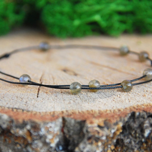 Anklet Labradorite 5 mm High Grade Beads. Minimalist, Waterproof Ankle Bracelet, Adjustable, Beach, Summer, Boho Chic Jewelry