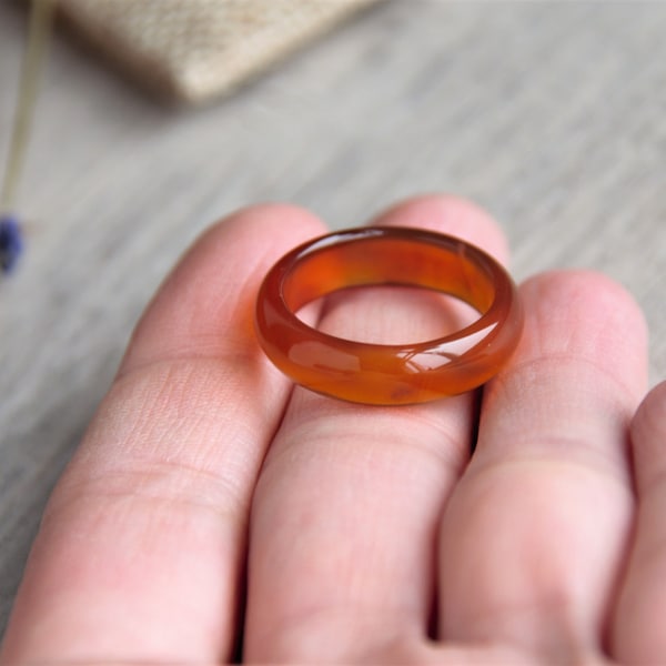 Stackable Carnelian Agate Band, Size 6, Dark Orange, Red Band Ring