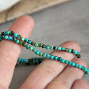 Turquoise Choker Necklace: 3mm Genuine Stone Beads, Waterproof Stainless Steel