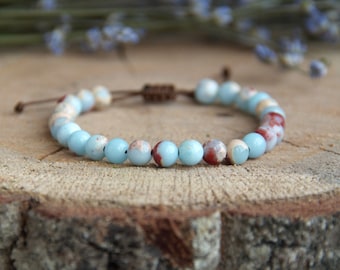 Bracciale Imperial Jasper: perlina regolabile in diaspro sedimentario marino Boho