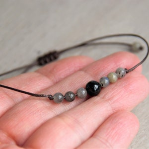 Black Tourmaline and Labradorite Bracelet, Protection Self-Discovery, Minimalist, Waterproof Powerful Jewelry, Boho Chic Style image 5