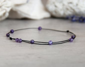 Amethyst Bead Anklet: Minimalist Boho Beach Ankle Bracelet