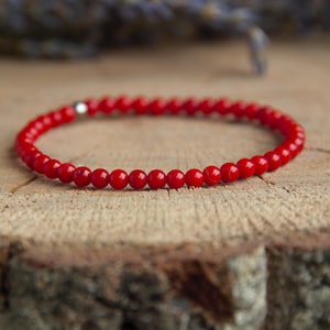 Red Coral Bracelet: Minimalist Stainless Steel Elastic Stacking Jewelry