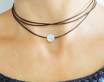 Choker Necklace, Moonstone Opalite Single Bead Minimalist Jewelry, Simple Minimalist Jewelry, Waterproof