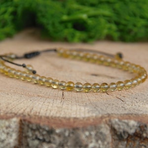 Citrin Armband für Männer und Frauen, 4 mm Perlen, verstellbarer Boho Chic Schmuck, wasserdicht, gelbe Perlen Accessoire