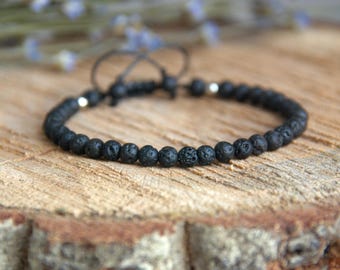 Lava Stone Bracelet: Minimalist Boho Black Cord Jewelry