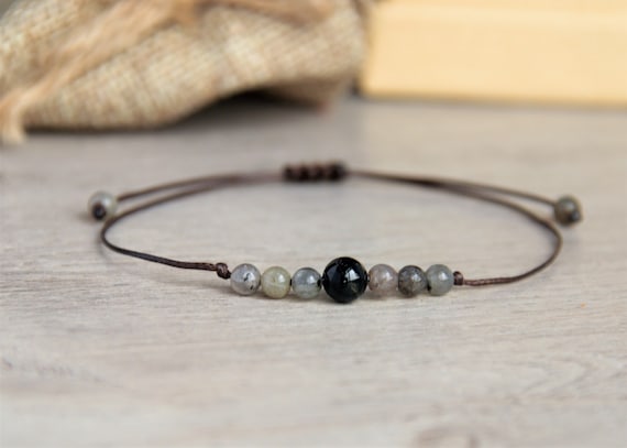 Black Tourmaline and Labradorite Bracelet, Protection - Self-Discovery, Minimalist, Waterproof, Powerful Jewelry, Handmade to order