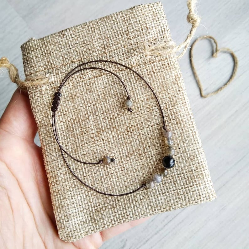 Black Tourmaline and Labradorite Bracelet, Protection - Self-Discovery, Minimalist, Waterproof, Powerful Jewelry, Handmade to order image 6