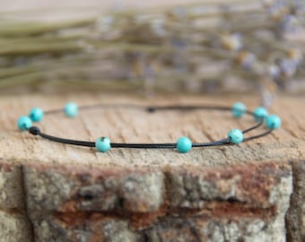Genuine Turquoise Anklet: Minimalist Boho Beach Summer Ankle Bracelet