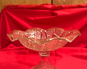 Vintage Clear Cut Crystal Compote Candy Dish