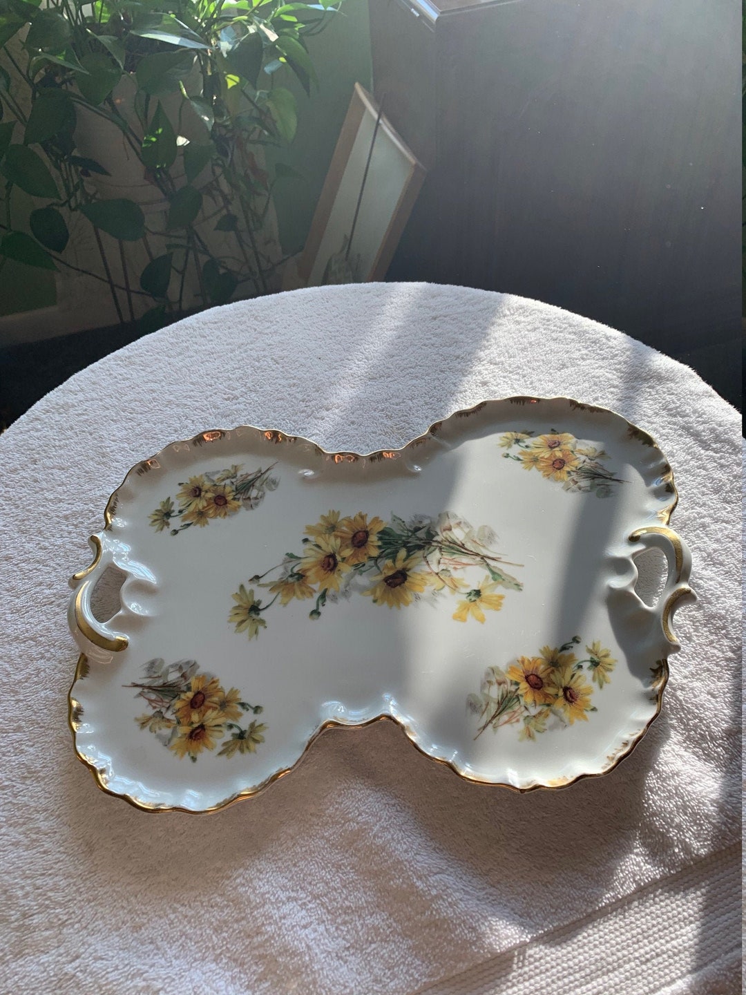 Antique Porcelain Vanity Tray Hand Painted Sunflowers Gold Etsy