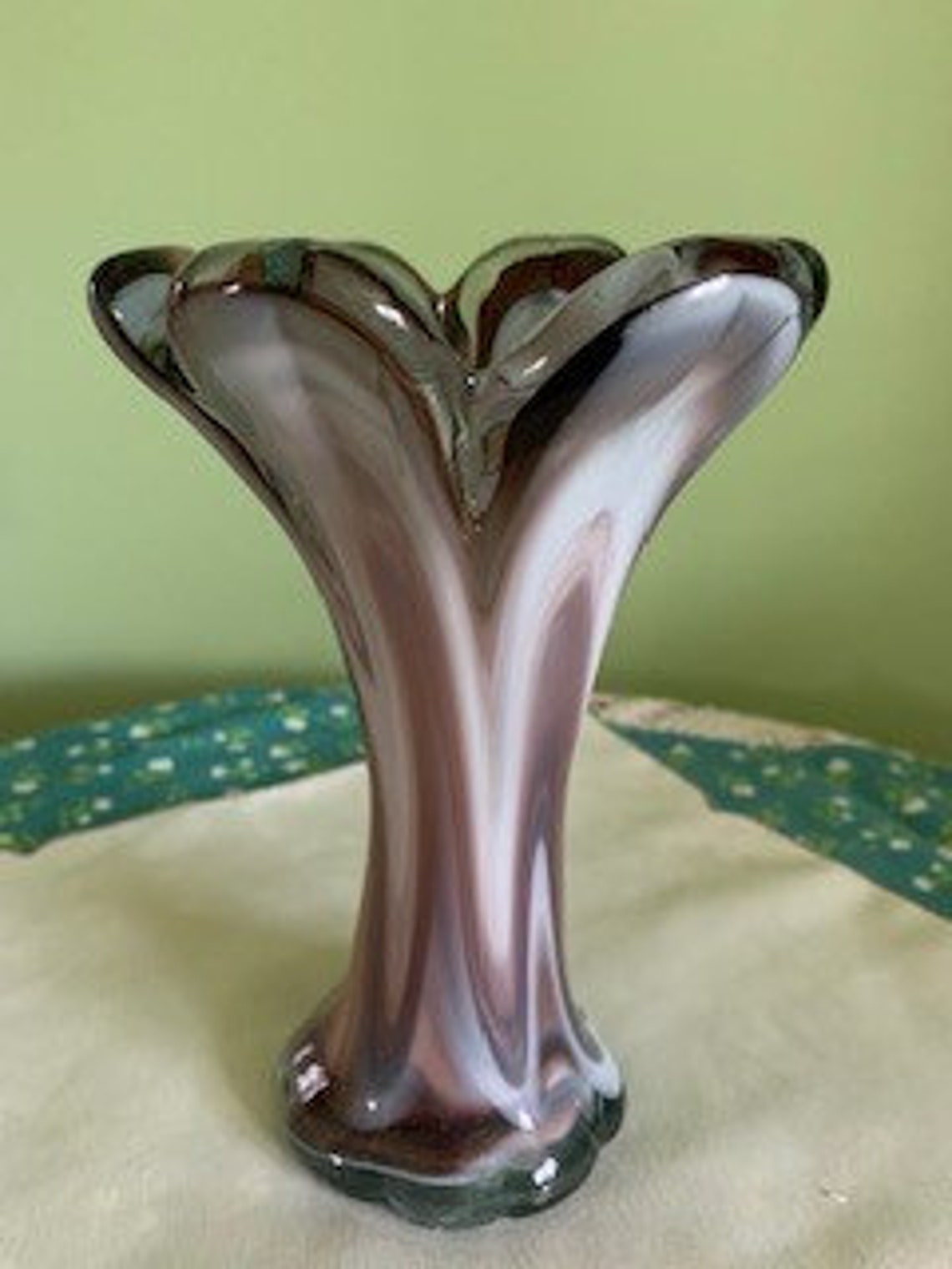 Hand Blown Vintage Purple and White Slag Glass Petal Vase Etsy