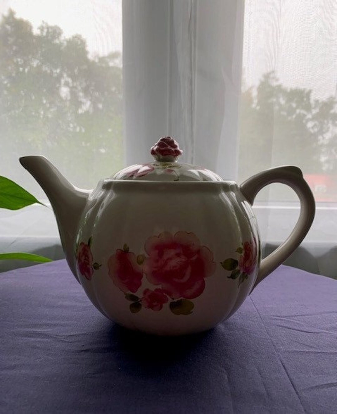 Vintage Gibson Teapot With Pink Roses and a Rose Bud Handle on the Lid