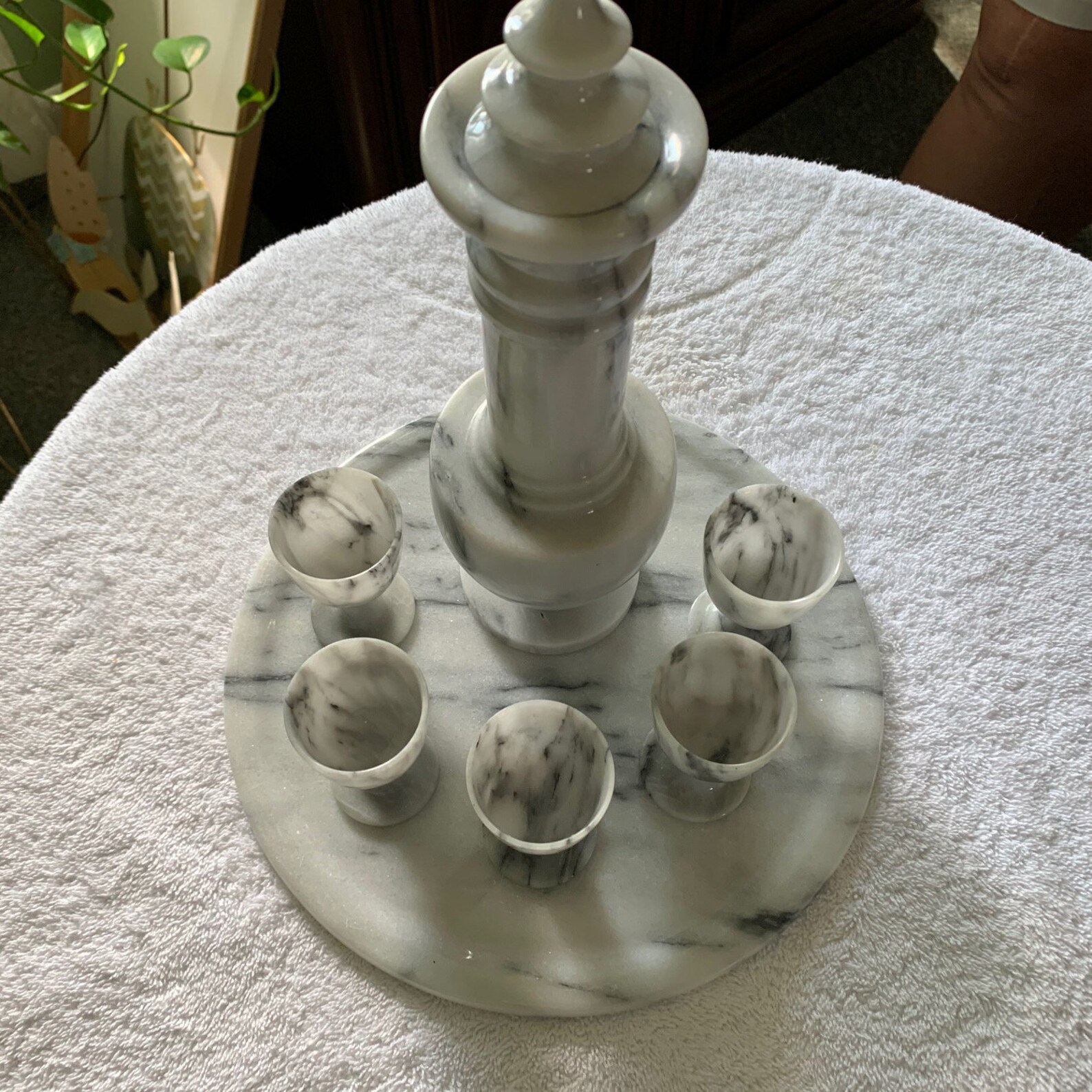 Vintage White Marble Sake Set With Tray and 5 Pedestal Cups Etsy