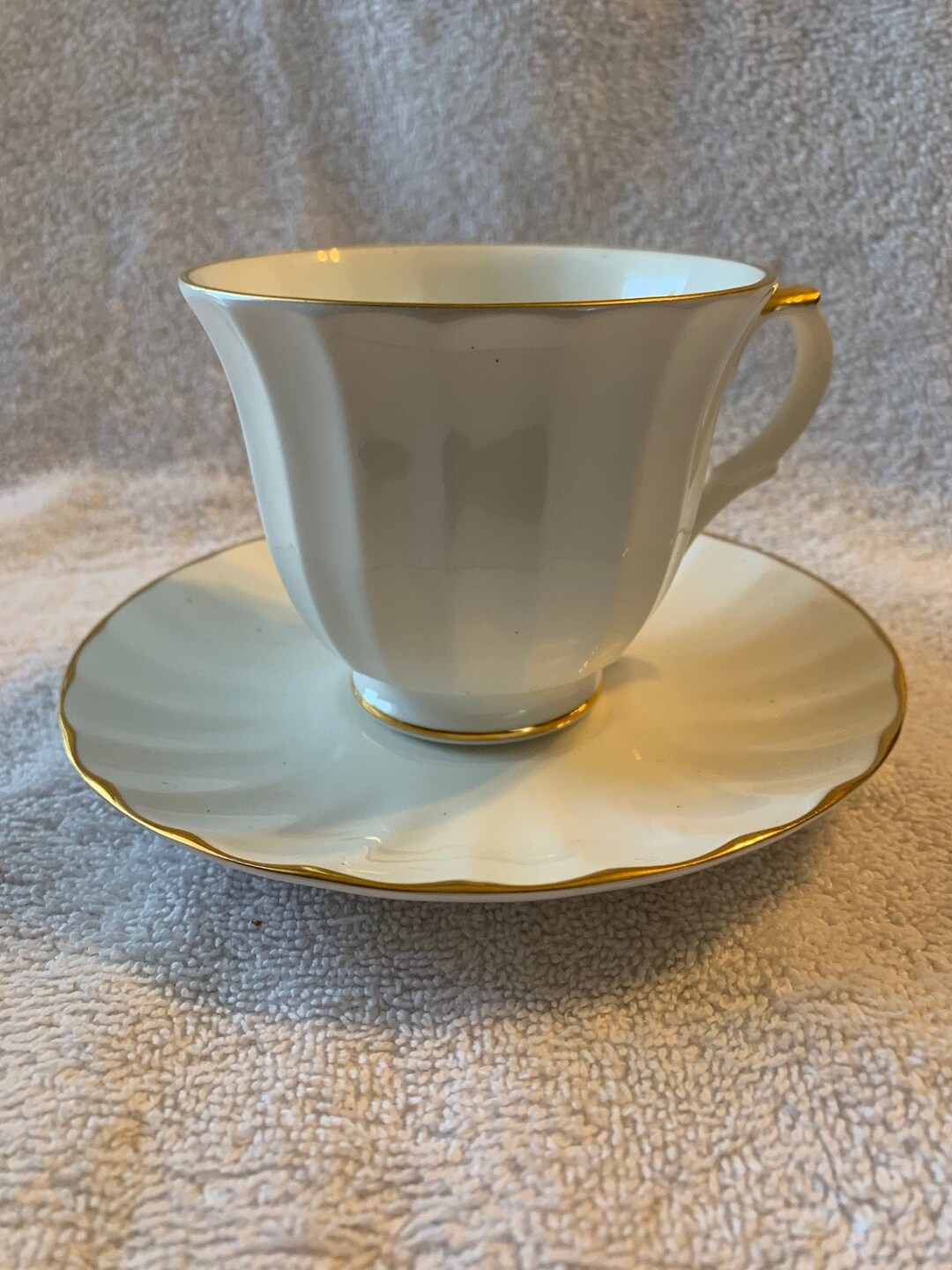 Elite Fine Bone China White With Gold Trim Cup and Saucer Etsy