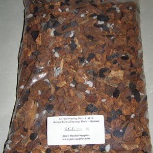 Orchid Potting Mix --- Medium Orchid Bark with Charcoal & Sponge Rock. 1/4 Cubic Foot Bag.