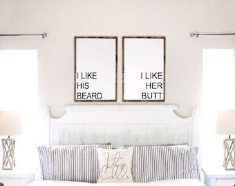 I like his beard, I like her butt sign | Master bedroom decor | Wood signs | Beard signs | Farmhouse signs | Couples sign | Wall decor