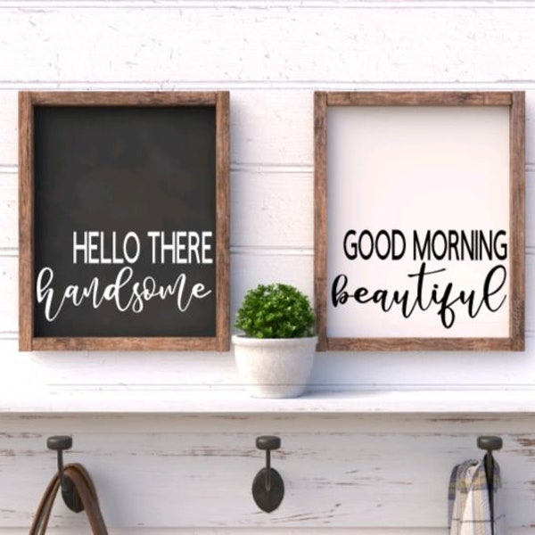 NEW! Good morning beautiful | Hello there handsome | master bedroom decor | master bedroom signs | bathroom signs | bathroom decor