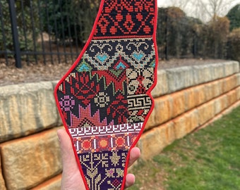 Tatreez Palestinian Map Embroidered Wall Hanging Art