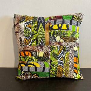 Authentic Africa Wax Patchwork Pillow Cover, Unique Design, 14 x 14 inches