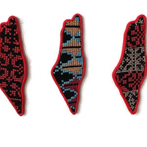 Palestine Map Tatreez Embroidered Refrigerator Magnet, Red or White Border