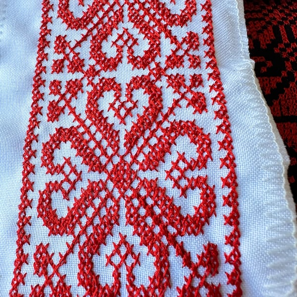 Red and White Authentic Jordanian/Palestinian Tatreez Embroidery, Made in Jordan