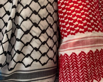 Authentic Palestinian (Black/White) FABRIC or Jordanian (Red/White) Keffiyeh FABRIC for Crafts, Sewing, Made in Jordan