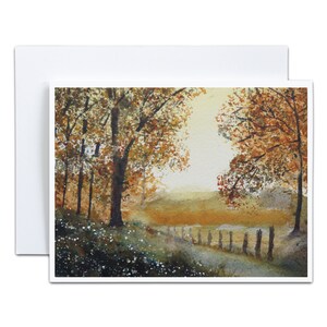 4x5 Danksagungskarte Ruhestand Karte Aquarell Herbst Natur Spazierweg Wald Einsamkeit Beileid Karte Erdung Waldbaden