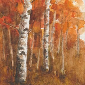 HERBST MALEREI, BIRKE Baum, Landschaftsmalerei, Moderne Trendy Aquarell Malerei Ästhetische Vogue Poster Einzigartige Wohnkultur Weihnachtsgeschenke