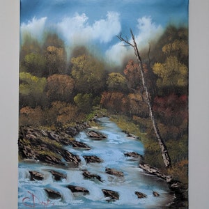 Bob Ross Replica Oil Painting on Canvas-&quot;Autumn River&quot;; Fall Landscape Art