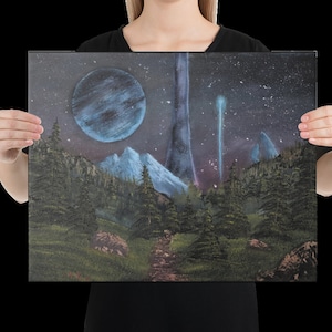 Halo Spacescape Canvas Print: Bob Ross Style Landscape, Original Artwork