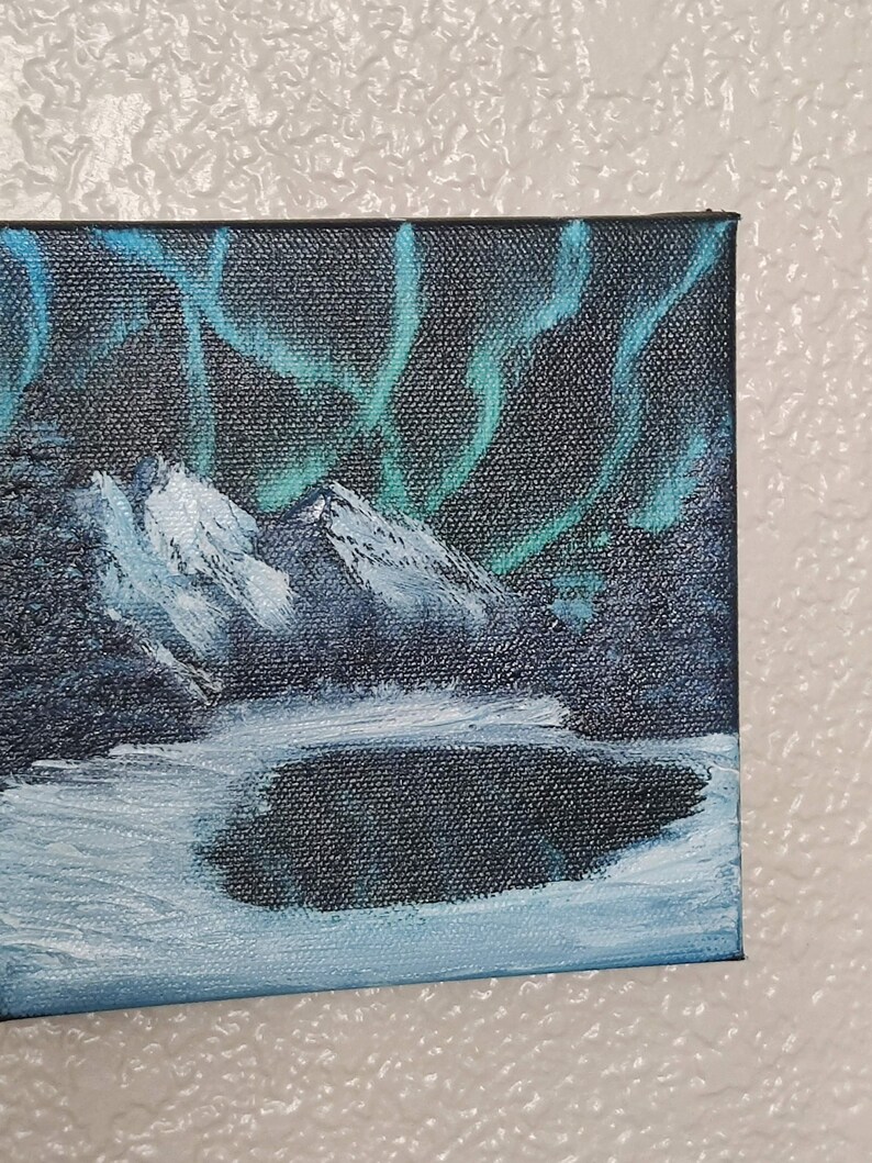 Northern Lights Bob Ross Style Mini Oil Painting 6x6 Painting Etsy