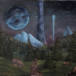 Halo Night Landscape Oil Painting PRINT, Bob Ross Style