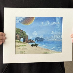 The Silent Cartographer Oil Painting PRINT, Halo Landscape Print, Halo in Bob Ross Style