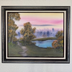 Waterside Walk Landscape Oil Painting, Bob Ross Replica