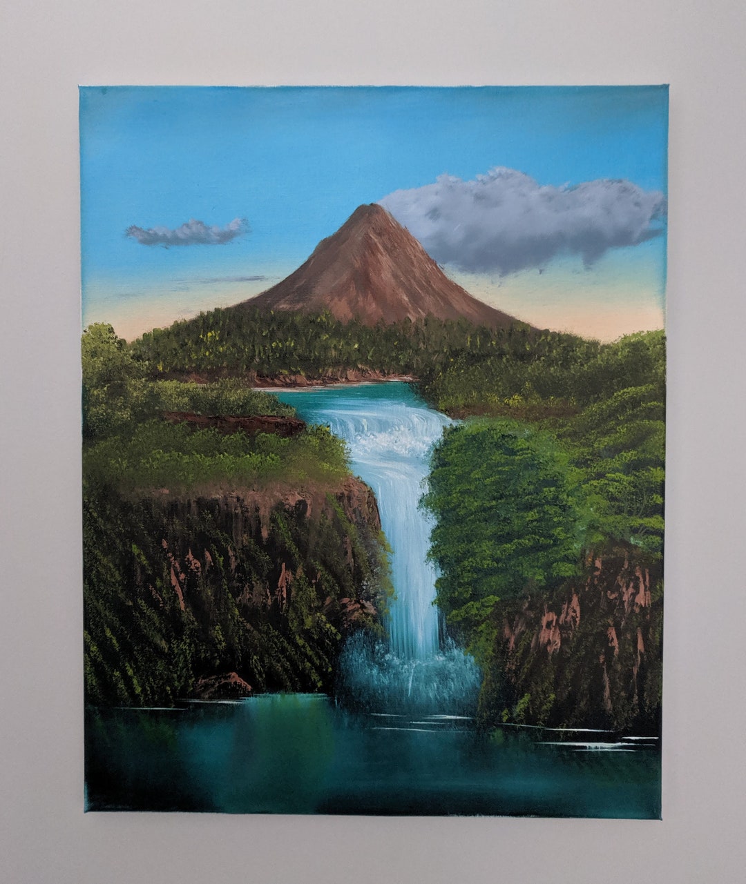 Volcanic Falls Landscape Oil Painting Original photo