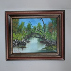 Lazy River Oil Painting, 11" x 14" Framed Bob Ross Replica