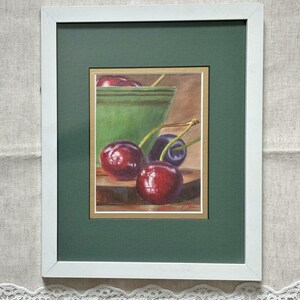 Cherry Bowl Still Life Oil Painting, Framed & Matted