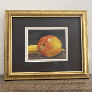 Apple with Banana Still Life Oil Painting, Framed and Matted.