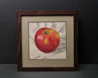 Apple Still Life Oil Painting, Matted & Framed