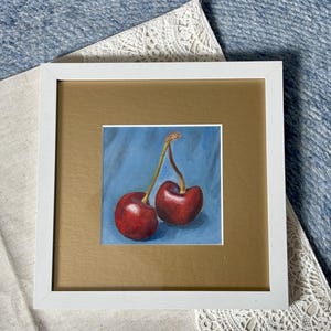Two Cherries Framed Still Life Oil Painting,