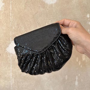 Bolso bandolera negro, minibolso, clutch negro, bolso brillante, vintage
