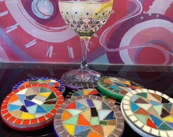 Mosaic Coasters | different colour border round handmade glass mosaic coasters | home coaster decoration | Table decoration