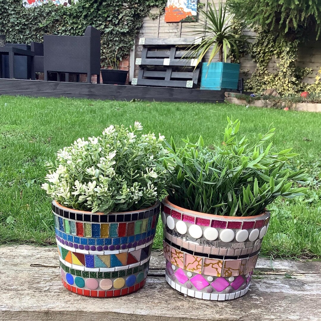 Handcrafted Mosaic Pot With Glass Tiles - Unique Cylinder Design ...